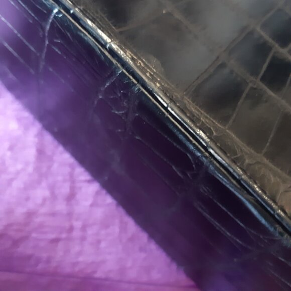 Vintage Naturalizer Faux Crocodile 12"x8" Dark Brown Handbag Purse Kiss Closure - Picture 8 of 16